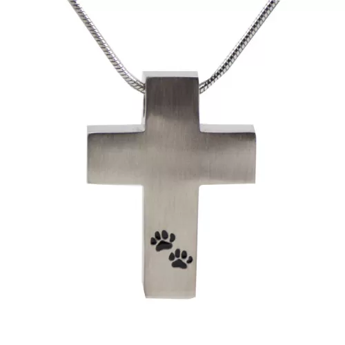 Pewter Cross with Paw Prints - includes 19" chain