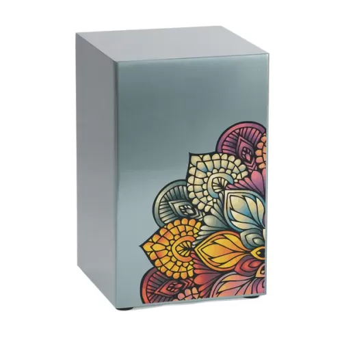 Life Canvas Mandala Pewter Urn, Left Side