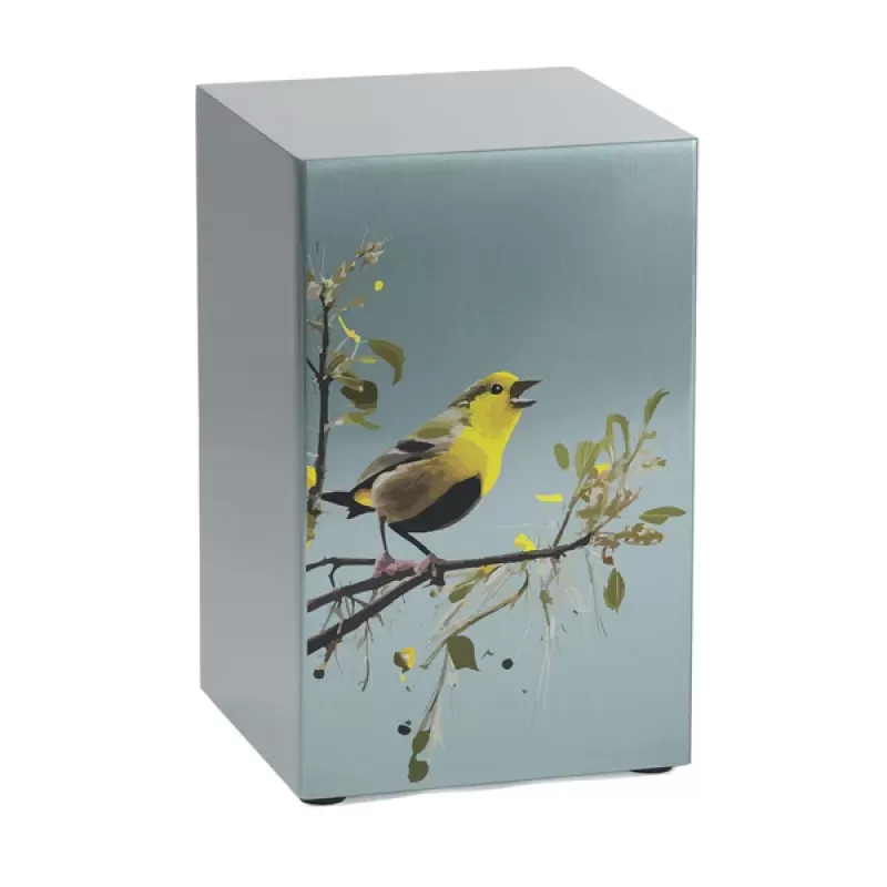 Life Canvas Birds Pewter Urn Left Side