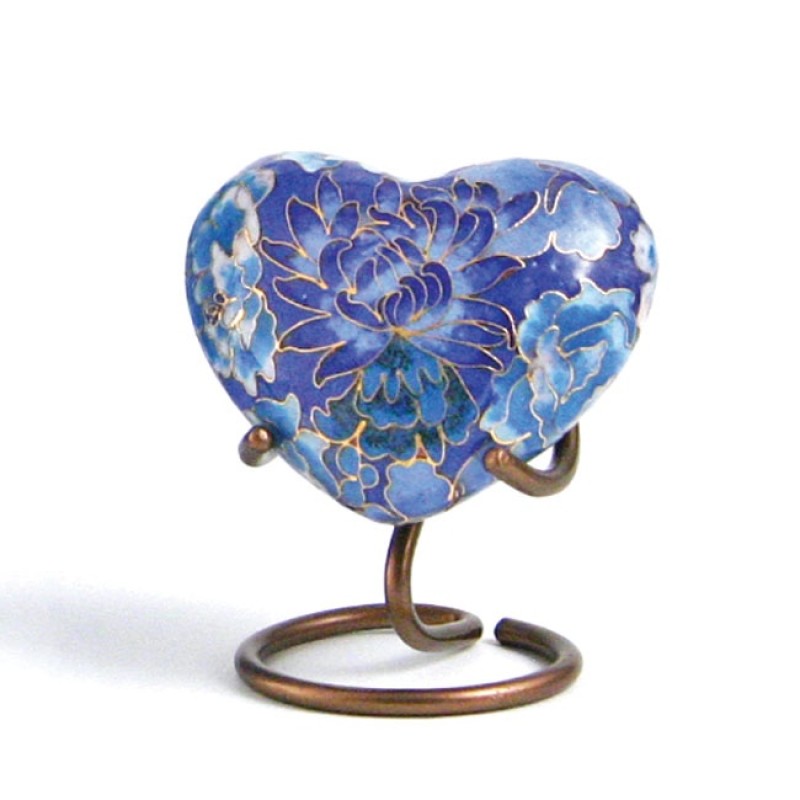 Floral Blue Elite Heart Keepsake Urn w/ Velvet Box