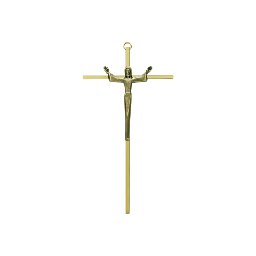 10" Slimline Brass Risen Christ Crucifix