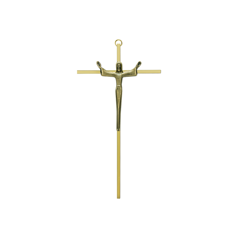 10" Slimline Brass Risen Christ Crucifix